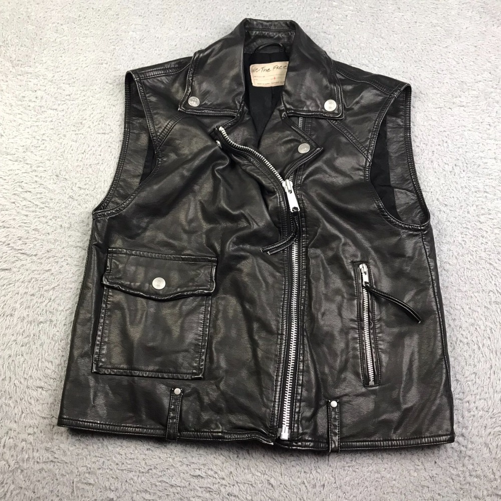 We The Free People Emilia Vest Womens S Black‎ Faux Leather Biker Moto Jacket